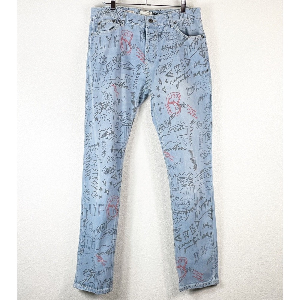 Top Man Men's Graffiti Streetwear Jeans Size UK 36 Regular Stretch Skinny 2000s